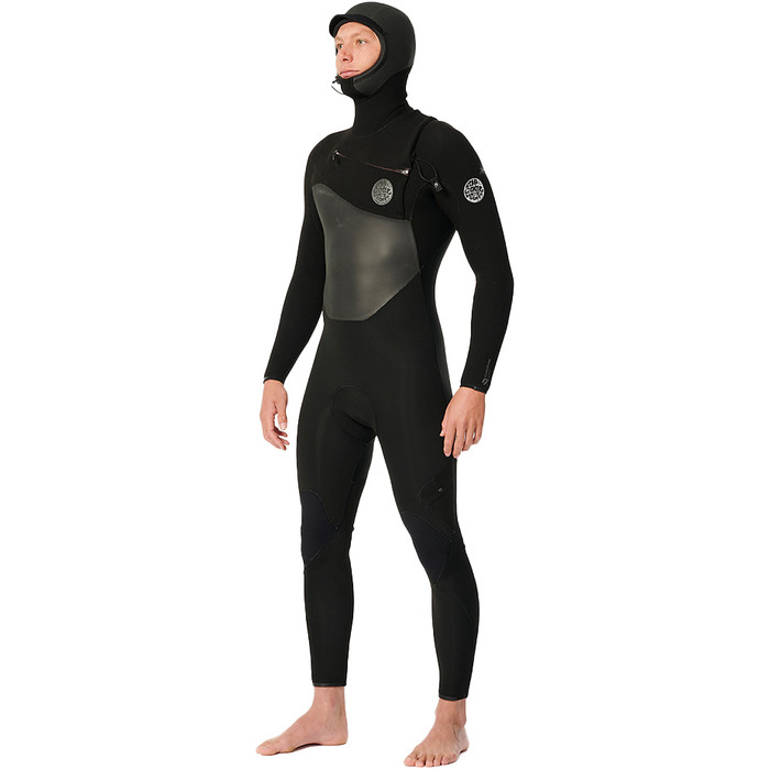 2024 Rip Curl Mens Flashbomb 5/4mm Chest Zip Hooded Wetsuit 14GMFS - Black